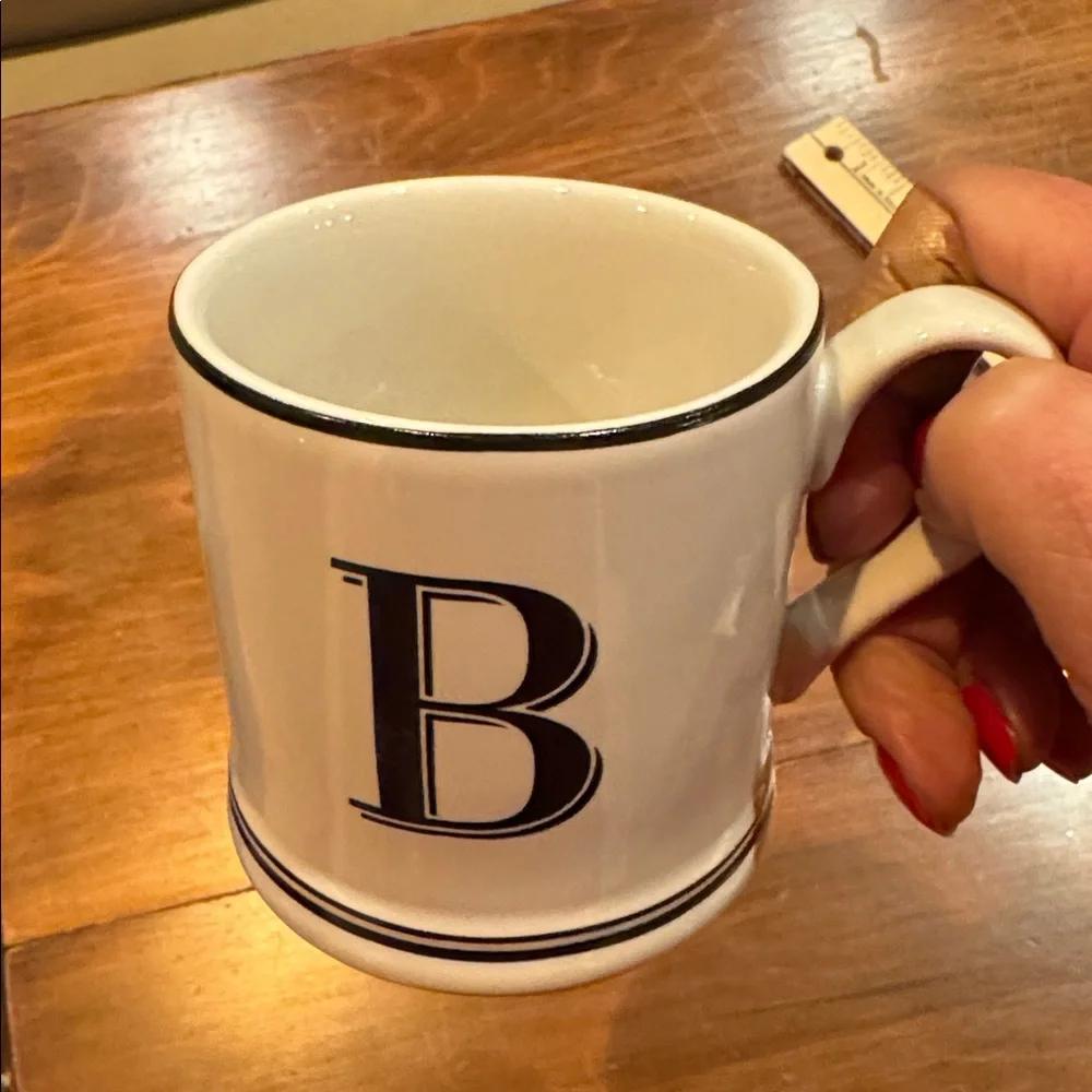 NWOT Sur La Table Initial B Stoneware Mug White Black Cup Microwave Safe NEW!